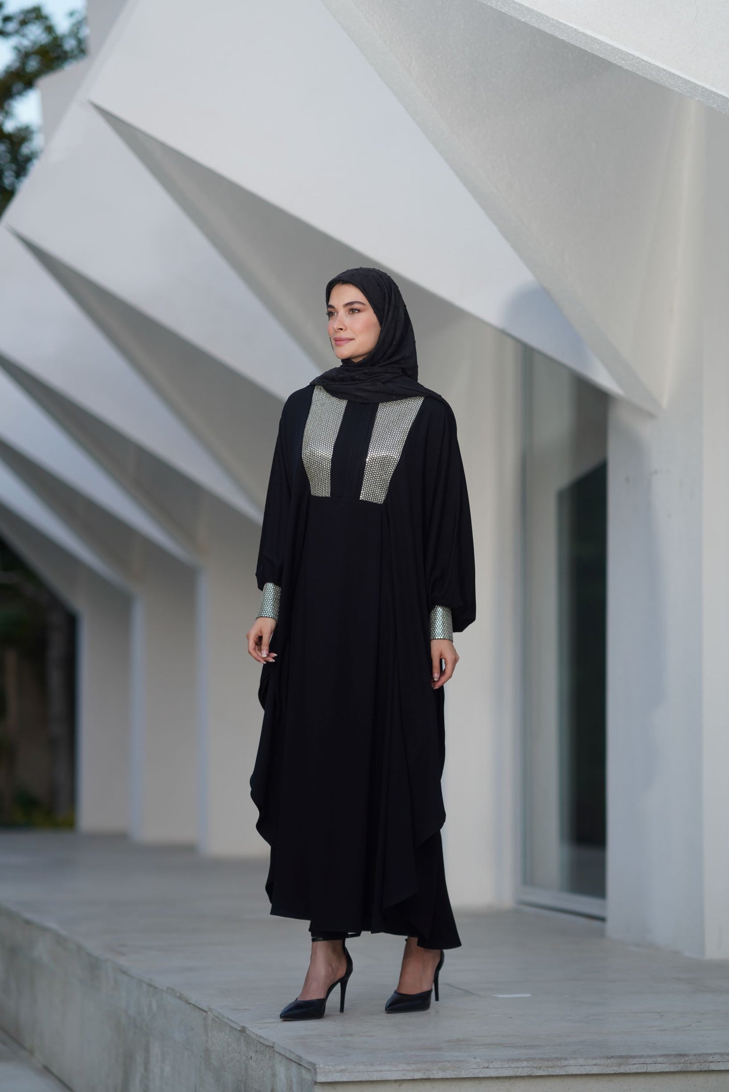 SADAF BLACK LONG DRESS NEEDLEWORK