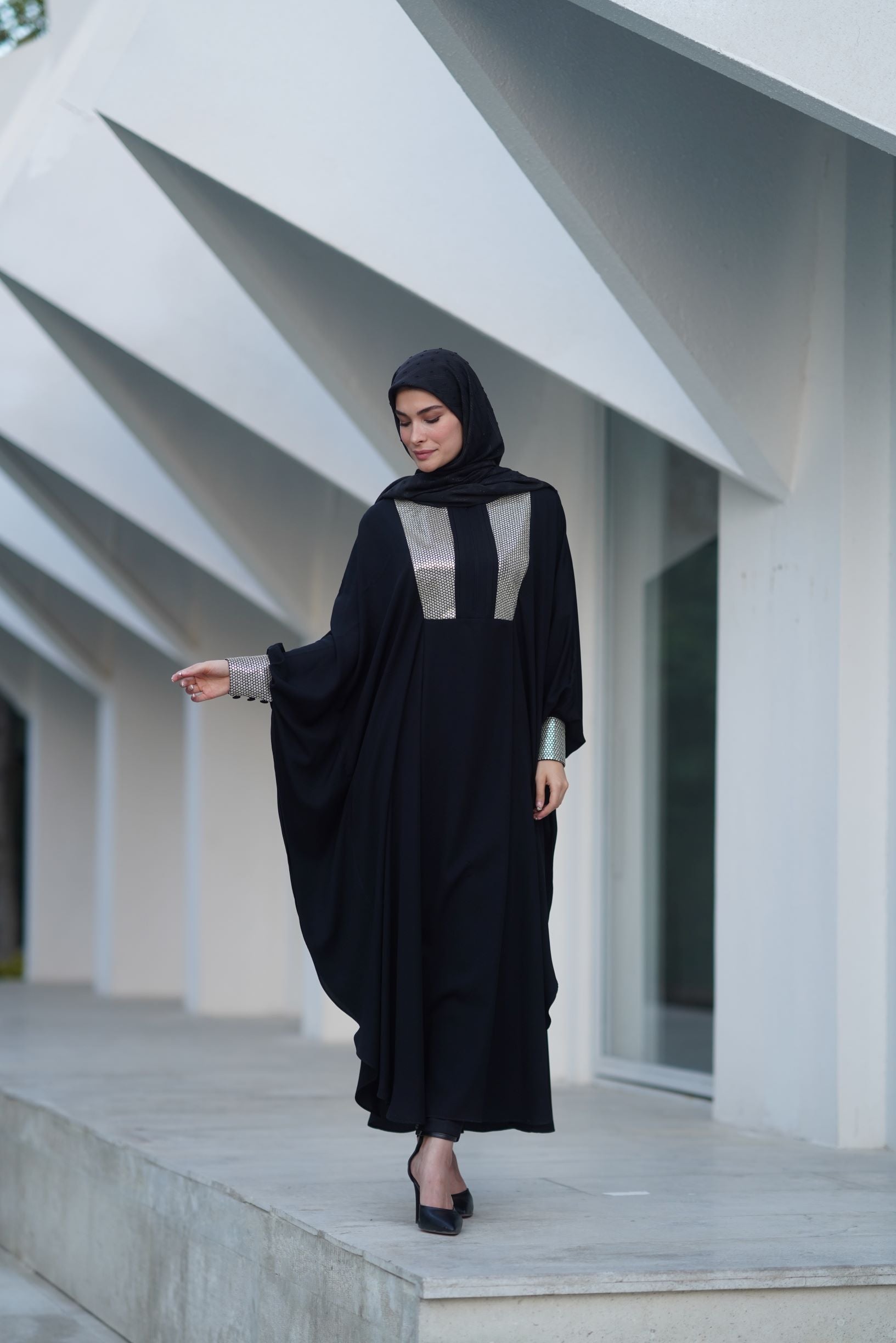 SADAF BLACK LONG DRESS NEEDLEWORK