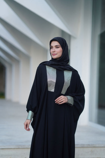 SADAF BLACK LONG DRESS NEEDLEWORK